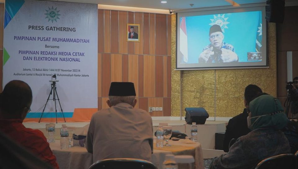 Haedar Nashir secara virtual di acara Media Gathering yang diadakan di Kantor PP Muhammadiyah